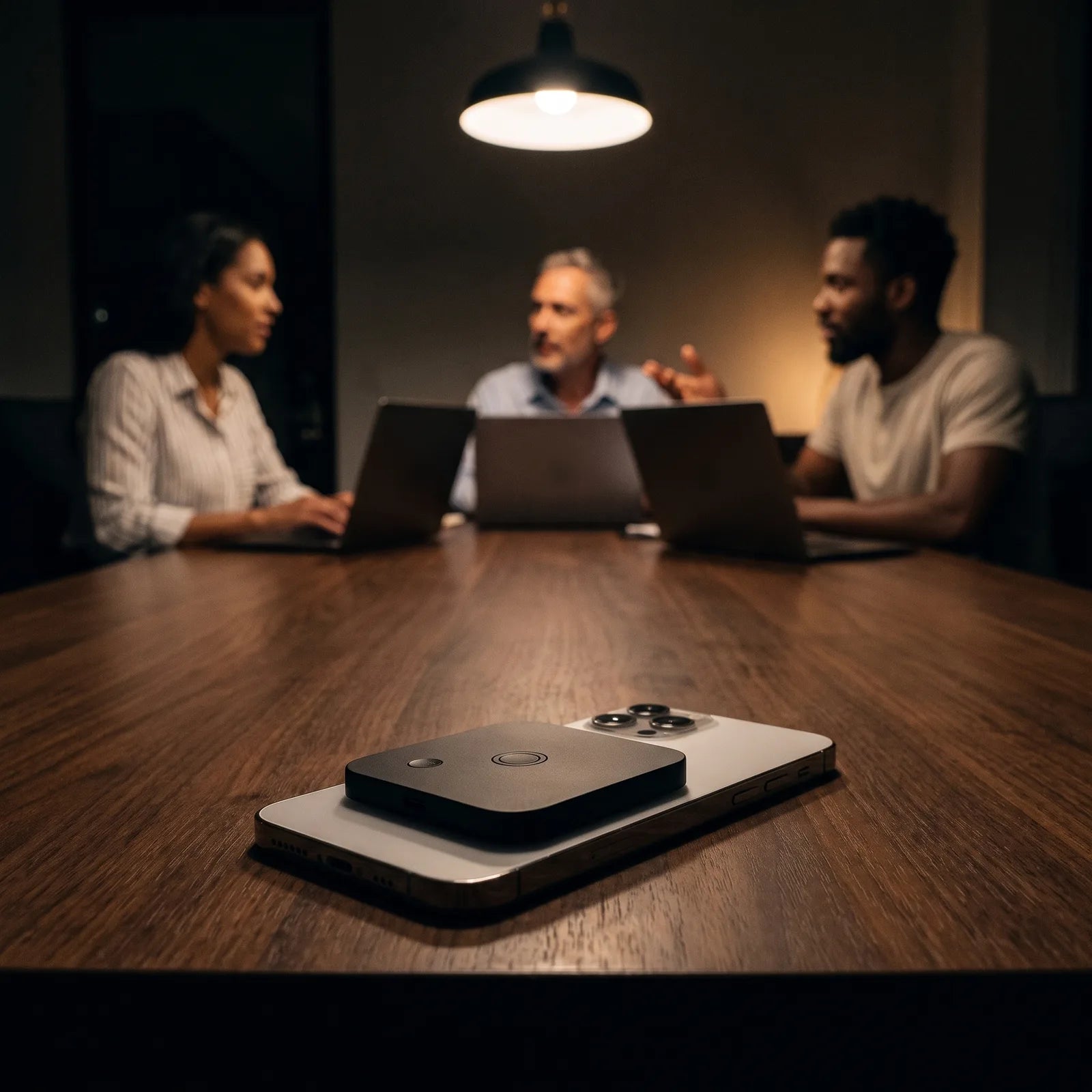 Cube AI meeting recorder on an iPhone during a team meeting