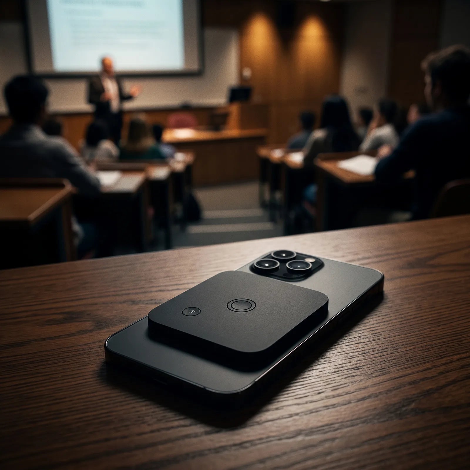 Cube lecture recorder on an iPhone in a university lecture hall